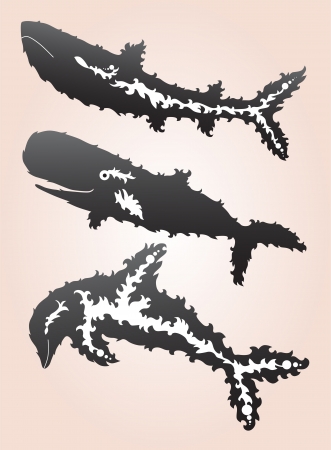 hand drawn decorative sea animals and fishes, design elementsのイラスト素材