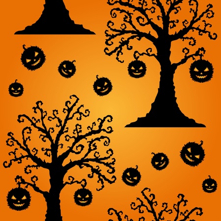 elegant seamless pattern with trees and pumpkins for your designのイラスト素材