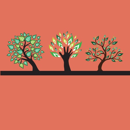 hand drawn decorative trees のイラスト素材