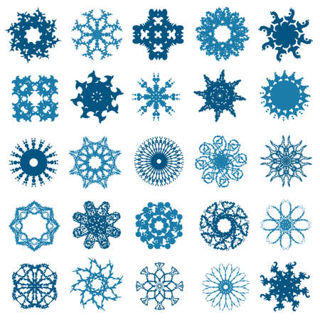 set of 25 hand drawn decorative snowflakesのイラスト素材