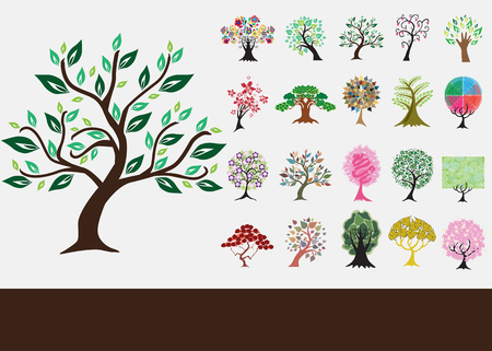 set of 20 hand drawn decorative trees のイラスト素材