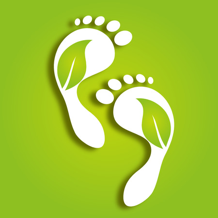 paper foot prints with green leaves, ecology iconのイラスト素材