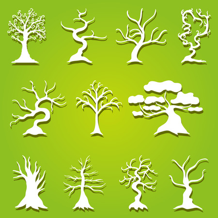 set of 11 decorative trees, design elementsのイラスト素材
