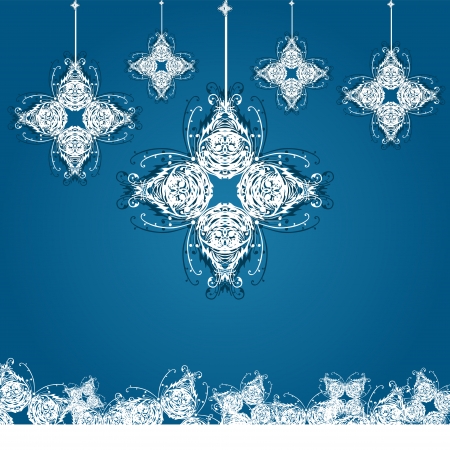 elegant Christmas and New Year invitation with decorative white snowflakes and place for textのイラスト素材