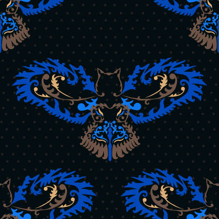 elegant seamless pattern with decorative owls, design elementのイラスト素材