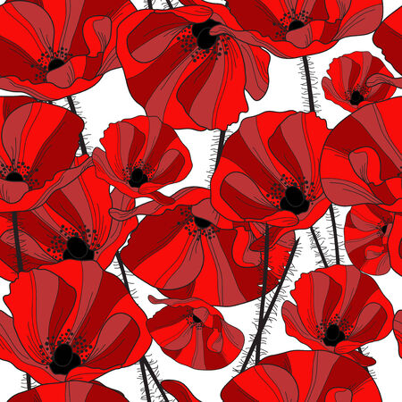 elegant seamless pattern with decorative red poppy flowers, design elementのイラスト素材