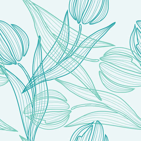 elegant seamless pattern with decorative blue tulips, design elementのイラスト素材