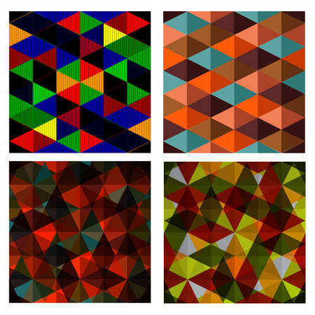 set of 4 abstract seamless patterns with multicolor triangles, design elementsのイラスト素材