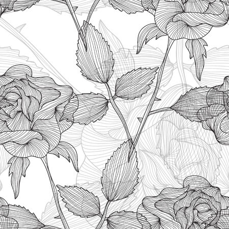 Elegant seamless pattern with decorative vintage rose flowers, design element. Beautiful floral background. Floral pattern for wedding invitations, greeting cards, scrapbooking, print.のイラスト素材
