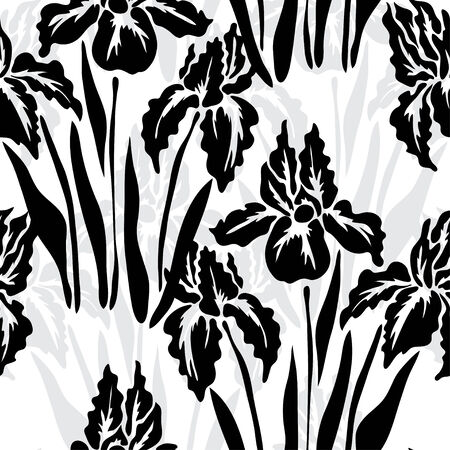Elegant seamless pattern with hand drawn decorative iris flowers, design elements. Floral pattern for wedding invitations, greeting cards, scrapbooking, print, gift wrap, manufacturing.のイラスト素材