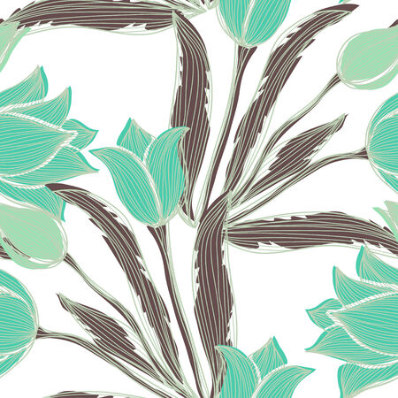 Elegant seamless pattern with hand drawn decorative tulip flowers, design elements. Floral pattern for wedding invitations, greeting cards, scrapbooking, print, gift wrap, manufacturing.のイラスト素材