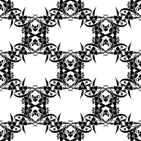 Elegant seamless pattern with hand drawn decorative flowers, design elements. のイラスト素材