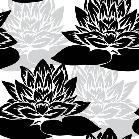 Elegant seamless pattern with hand drawn decorative lotus flowers, design elements. Floral pattern for wedding invitations, greeting cards, scrapbooking, print, gift wrap, manufacturing.のイラスト素材