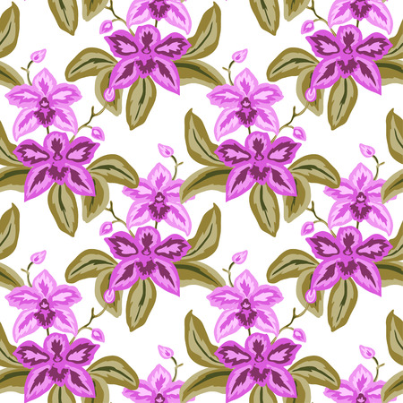 Elegant seamless pattern with hand drawn decorative orchid flowers, design elements.のイラスト素材