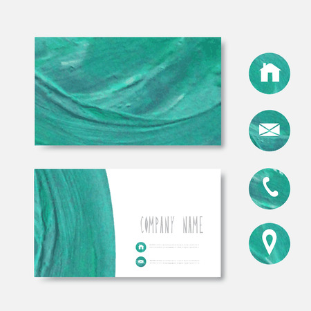 Oil painted turquoise business card template, design element. Can be used also for greeting cards, banners, invitations. Vectorized watercolor backgroundのイラスト素材