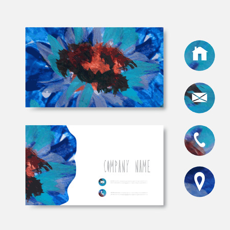 Oil painted blue black brown business card template, design element. Can be used also for greeting cards, banners, invitations. Vectorized watercolor backgroundのイラスト素材