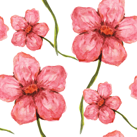 Elegant seamless pattern with watercolor painted pink flowers, design elements. Floral pattern for wedding invitations, greeting cards, scrapbooking, print, gift wrap, manufacturingのイラスト素材