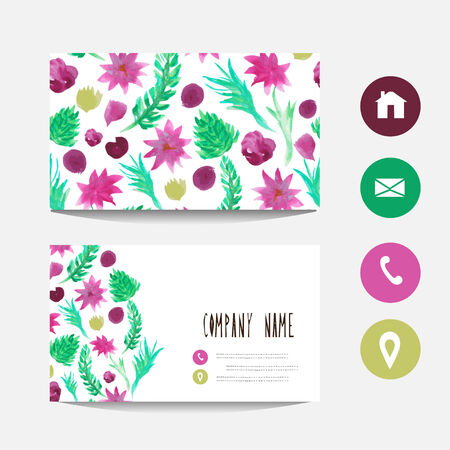 Watercolor business card template, design elementのイラスト素材