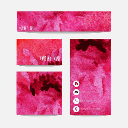 Watercolor pink business templates set, design elements. Can be used also for business cards, greeting cards, banners, invitations, flyers, web design Vectorized watercolor backgroundのイラスト素材