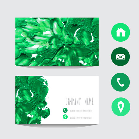 Oil painted green business card template, design element. Can be used also for greeting cards, banners, invitations. Vectorized backgroundのイラスト素材