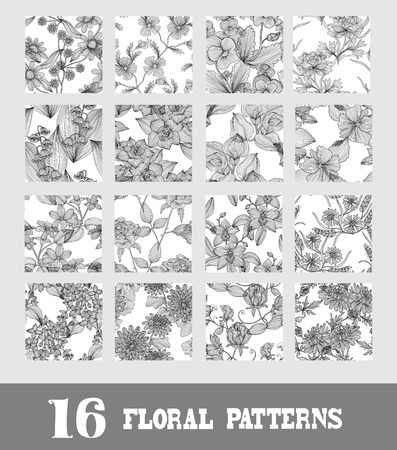 Elegant seamless patterns with hand drawn decorative flowers, design elements. Floral pattern for wedding invitations, greeting cards, scrapbooking, print, gift wrap, manufacturing.のイラスト素材