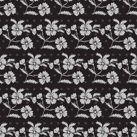Elegant seamless pattern in black silver colors with decorative cornflowers, design elements. Floral pattern for invitations, greeting cards, scrapbooking, print, gift wrap, manufacturingのイラスト素材