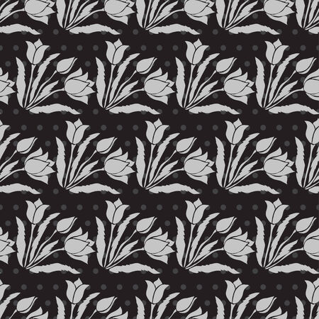 Elegant seamless pattern in black silver colors with decorative tulip flowers, design elements. Floral pattern for invitations, greeting cards, scrapbooking, print, gift wrap, manufacturingのイラスト素材