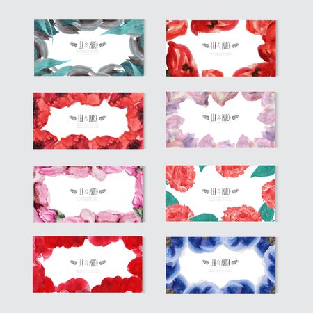 Elegant watercolor floral cards, design elements. Can be used for wedding, baby shower, mothers day, valentines day, birthday cards, invitations, banners, flyers, gift wrap, print, manufacturingのイラスト素材