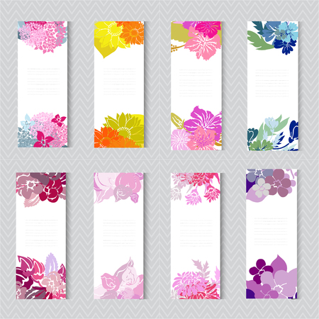Elegant cards with decorative flowers, design elements. Can be used for wedding, baby shower, mothers day, valentines day, birthday cards, invitations, greetings. Vintage decorative flowers.のイラスト素材