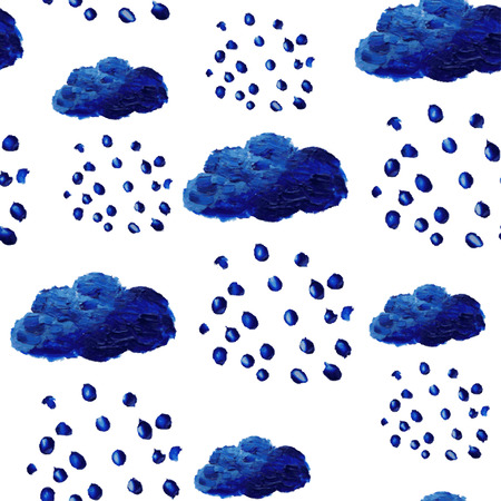 Elegant seamless pattern with oil painted rainy clouds, design elements. Can be used for invitations, greeting cards, scrapbooking, print, gift wrap, manufacturing. Weather backgroundのイラスト素材