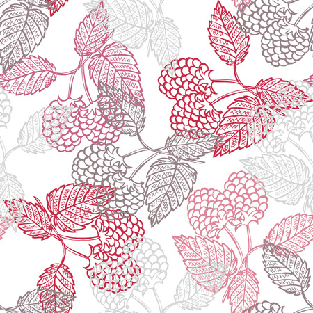 Elegant seamless pattern with hand drawn decorative raspberry fruits, design elements. Can be used for invitations, greeting cards, scrapbooking, print, gift wrap, manufacturing. Food backgroundのイラスト素材
