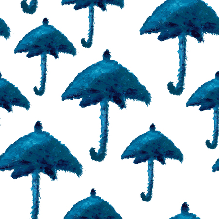 Elegant seamless pattern with oil painted umbrellas,design elements. Can be used for invitations, greeting cards, scrapbooking, print, gift wrap, manufacturing. Rainy backgroundのイラスト素材