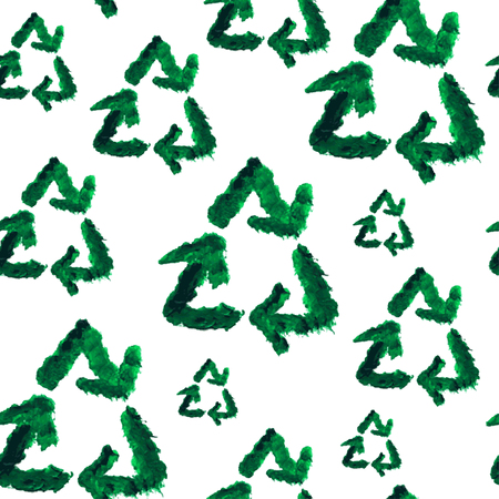 Elegant seamless pattern with oil painted recycle symbols, design elements. Can be used for invitations, greeting cards, scrapbooking, print, gift wrap, manufacturing. Ecology backgroundのイラスト素材
