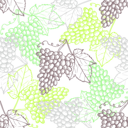 Elegant seamless pattern with hand drawn decorative grapes, design elements. Can be used for invitations, greeting cards, scrapbooking, print, gift wrap, manufacturing. Food backgroundのイラスト素材