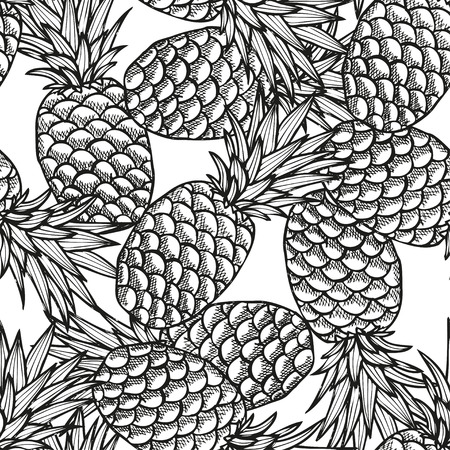 Elegant seamless pattern with hand drawn decorative pineapples, design elements. Can be used for invitations, greeting cards, scrapbooking, print, gift wrap, manufacturing. Food backgroundのイラスト素材