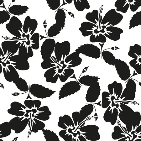 Elegant seamless pattern with hand drawn decorative hibiscus flowers, design elements. Floral pattern for wedding invitations, greeting cards, scrapbooking, print, gift wrap, manufacturing.のイラスト素材
