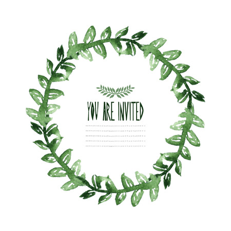 Elegant watercolor floral frame with abstract leaves, design elements. Can be used for wedding, baby shower, mothers day, valentines day, birthday cards, invitationsのイラスト素材