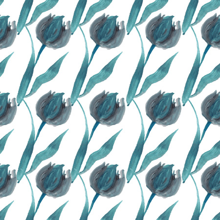 Elegant seamless pattern with oil painted blue tulip flowers, design elements. Floral pattern for wedding invitations, greeting cards, scrapbooking, print, gift wrap, manufacturingのイラスト素材