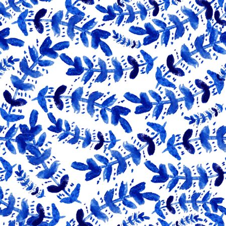 Elegant seamless pattern with watercolor painted blue leaves, design elements. Floral pattern for wedding invitations, greeting cards, scrapbooking, print, gift wrap, manufacturingのイラスト素材