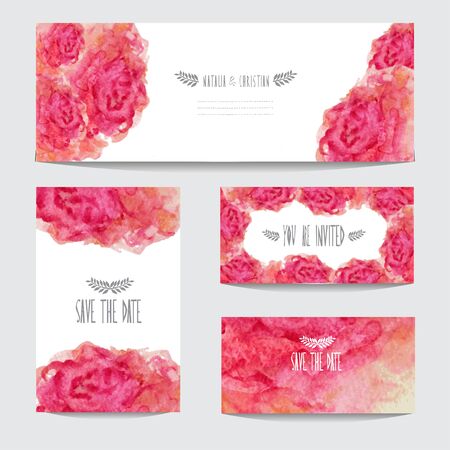 Elegant watercolor floral cards, design elements. Can be used for wedding, baby shower, mothers day, valentines day, birthday cards, invitations, banners, flyers, gift wrap, print, manufacturingのイラスト素材