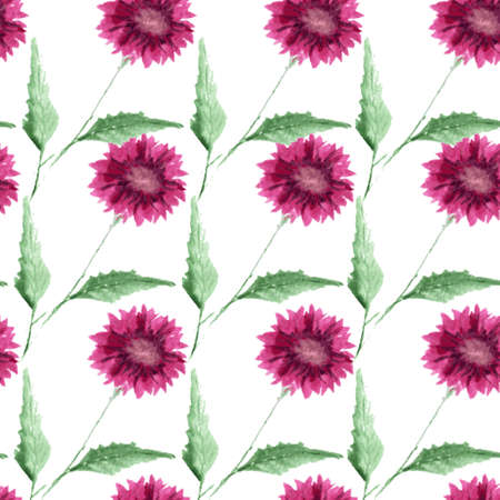 Elegant seamless pattern with watercolor painted aster flowers, design elements. Floral pattern for wedding invitations, greeting cards, scrapbooking, print, gift wrap, manufacturingのイラスト素材
