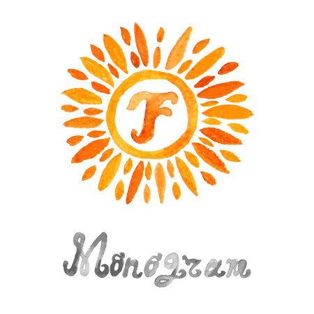 Decorative watercolor letter F monogram, design elementのイラスト素材