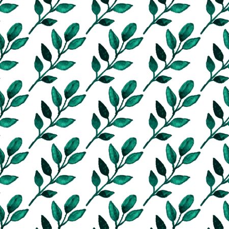 Elegant seamless pattern with watercolor painted branches with leaves, design elementsのイラスト素材