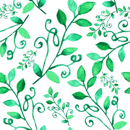 Elegant seamless pattern with watercolor painted branches with leaves, design elementsのイラスト素材