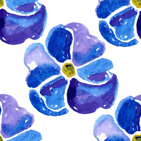 Elegant seamless pattern with watercolor painted blue flowers, design elements. のイラスト素材