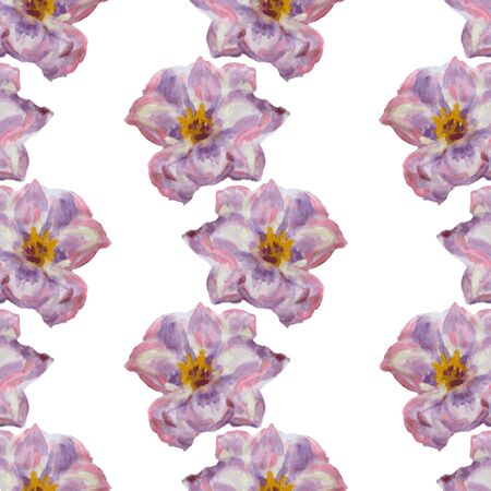 Elegant seamless pattern with watercolor painted violet flowers, design elements. のイラスト素材