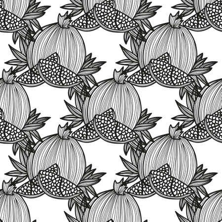 Elegant seamless pattern with hand drawn decorative pomegranates, design elements. Can be used for invitations, greeting cards, scrapbooking, print, gift wrap, manufacturing. Food backgroundのイラスト素材