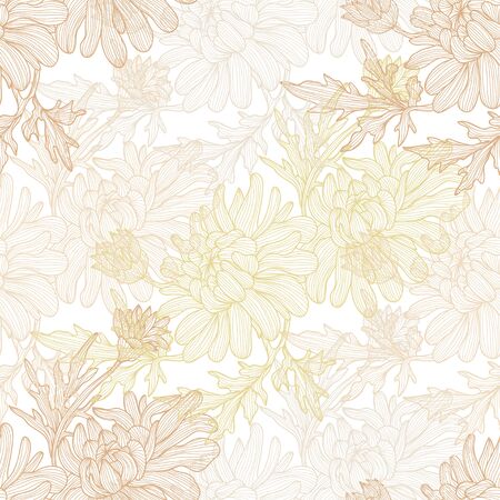 Elegant seamless pattern with hand drawn decorative chrysanthemum flowers, design elements. Floral pattern for wedding invitations, greeting cards, scrapbooking, print, gift wrap, manufacturing.のイラスト素材