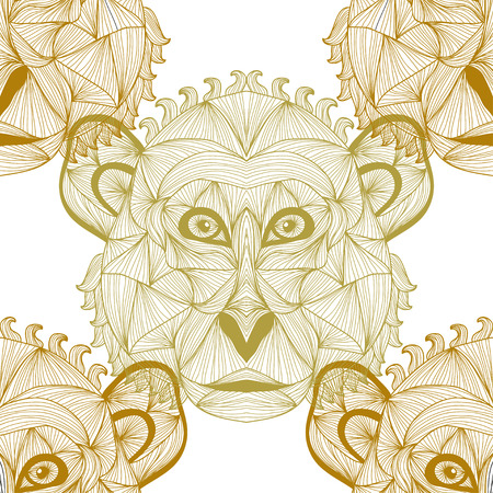 Elegant seamless pattern with hand drawn decorative monkeys, design elementsのイラスト素材