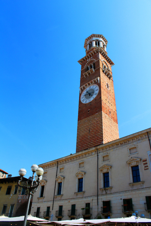 Center of Verona city, Italy, Torre dei Lamberti. Popular touristic european destinationの写真素材